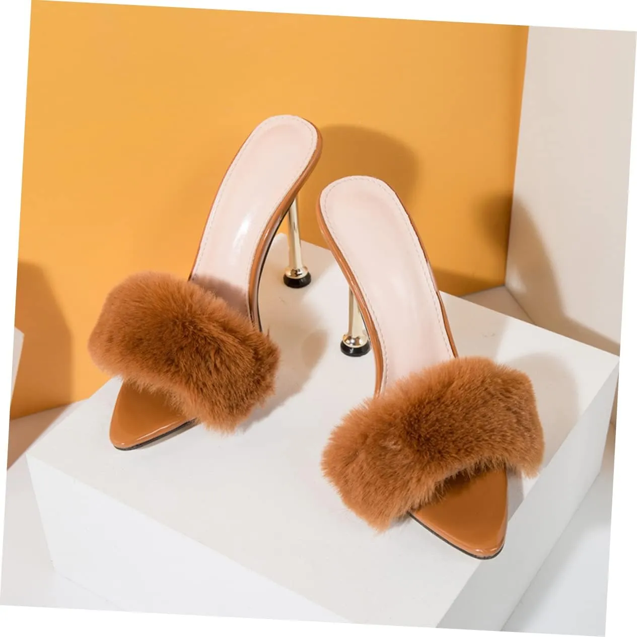 1 Pair Fur Sandals Heels for Women Pumps House Slippers Girl -heeled Sandals Fluffy Slippers for Women Pumps Sole: Pvc Decorate
