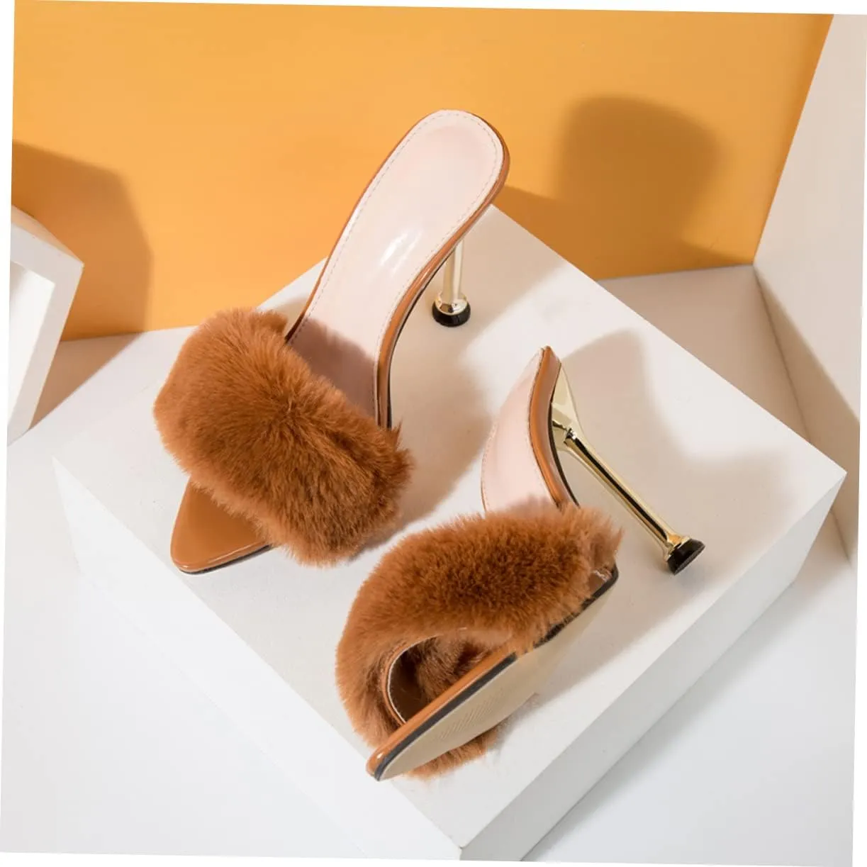 1 Pair Fur Sandals Heels for Women Pumps House Slippers Girl -heeled Sandals Fluffy Slippers for Women Pumps Sole: Pvc Decorate