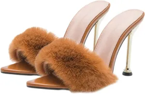 1 Pair Fur Sandals Heels for Women Pumps House Slippers Girl -heeled Sandals Fluffy Slippers for Women Pumps Sole: Pvc Decorate