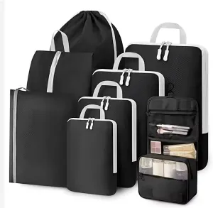 8-Piece Travel Packing Cubes Set, Black and White