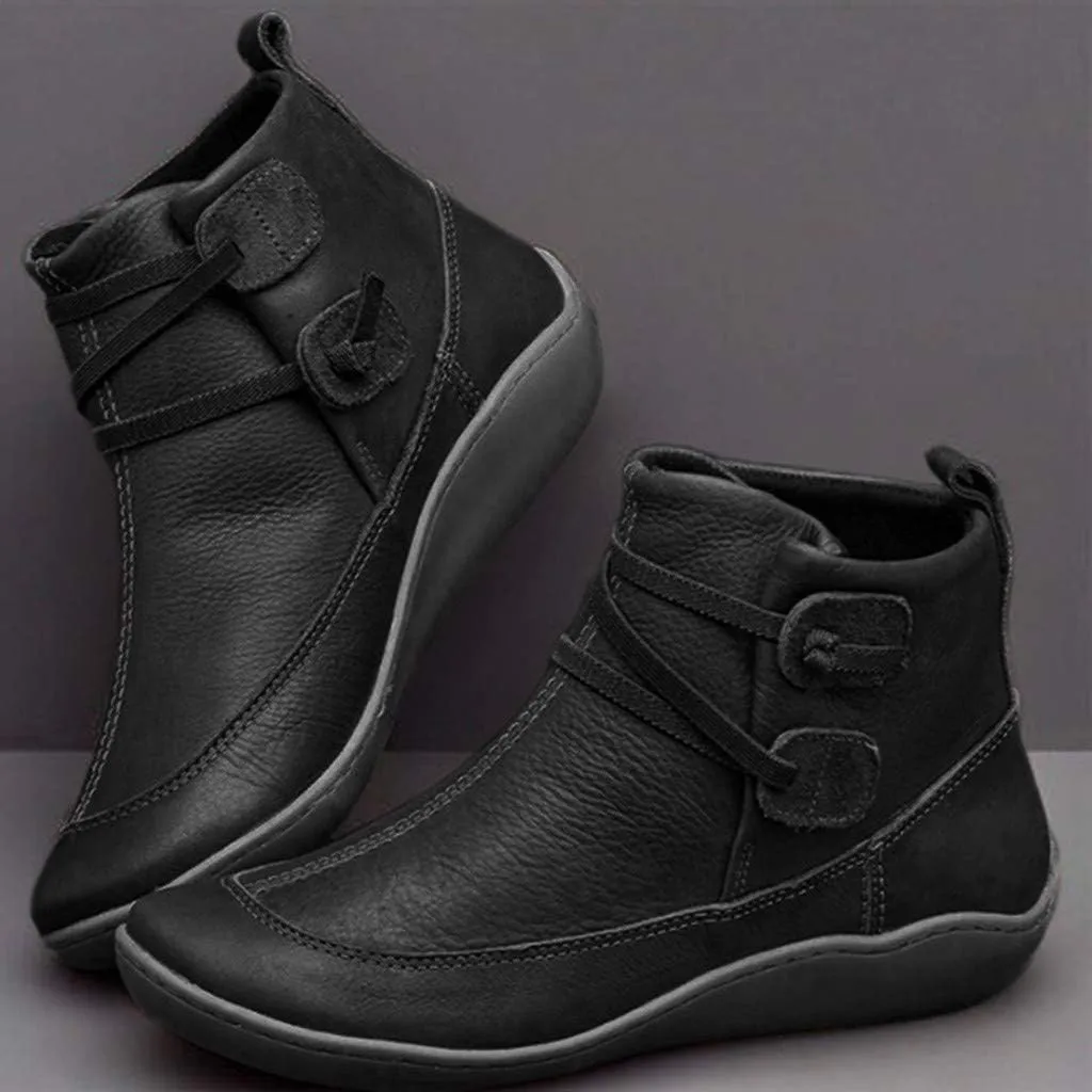 AMDBEL Fashion Winter Boots for Women 2023 Zipper Lace Up Flat Ankle Boots Arch Support Orthopedic Booties Round Toe Boots