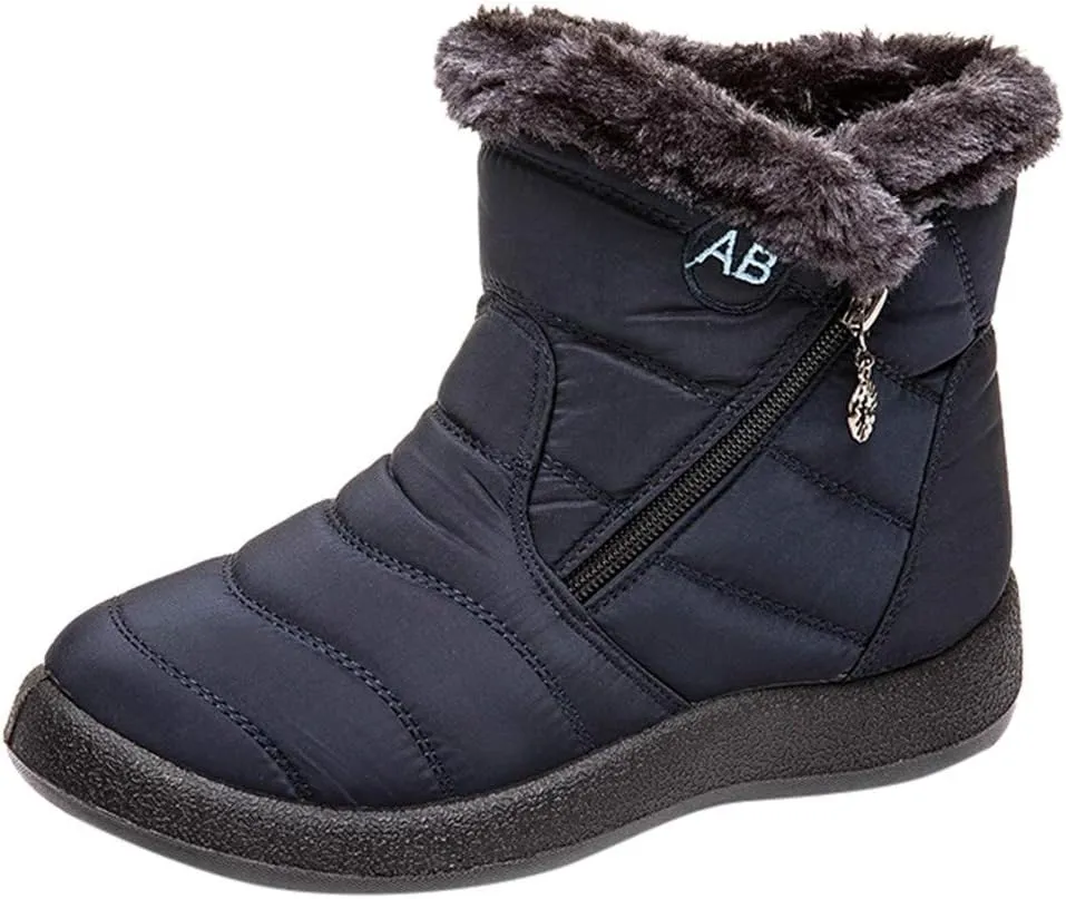 Ankle Boots for Women Comfy Platform Women's Fleece Zipper Waterproof Warm Mid-Calf Boots Short Boots Snow Boots