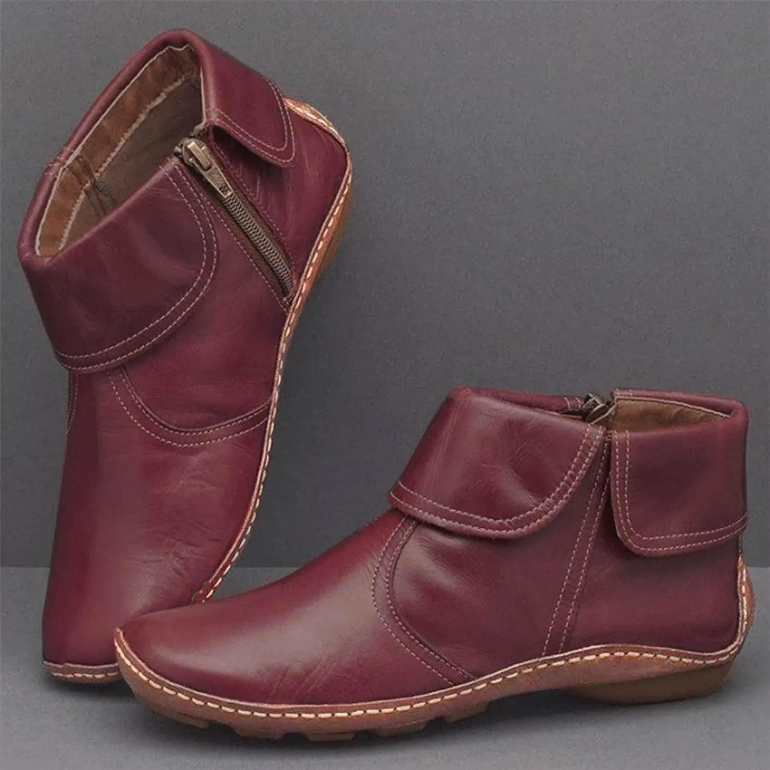 Ankle Boots for Women Low Heel Lace Up Arch Support Boots Side Zip Vintage Damping Shoes Flat Heel Boots