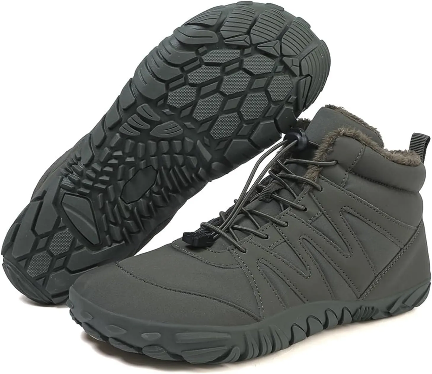 Barefoot Boots Women Waterproof Winter Snow Shoes for Hiking Wide Box Toe Slip On Walking Running Shoes Faux Fur Warm Snow Booties for Cold Weather Zero Drop Barefoot Footwear Trail Sneakers