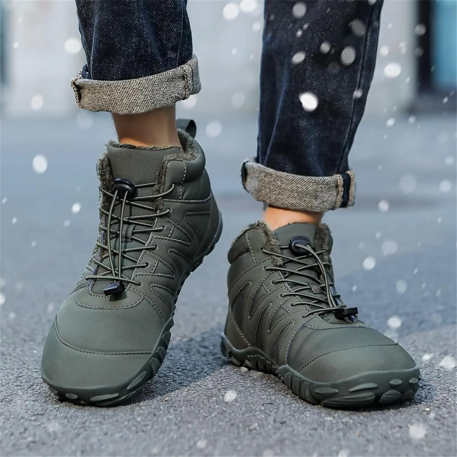 Barefoot Boots Women Waterproof Winter Snow Shoes for Hiking Wide Box Toe Slip On Walking Running Shoes Faux Fur Warm Snow Booties for Cold Weather Zero Drop Barefoot Footwear Trail Sneakers
