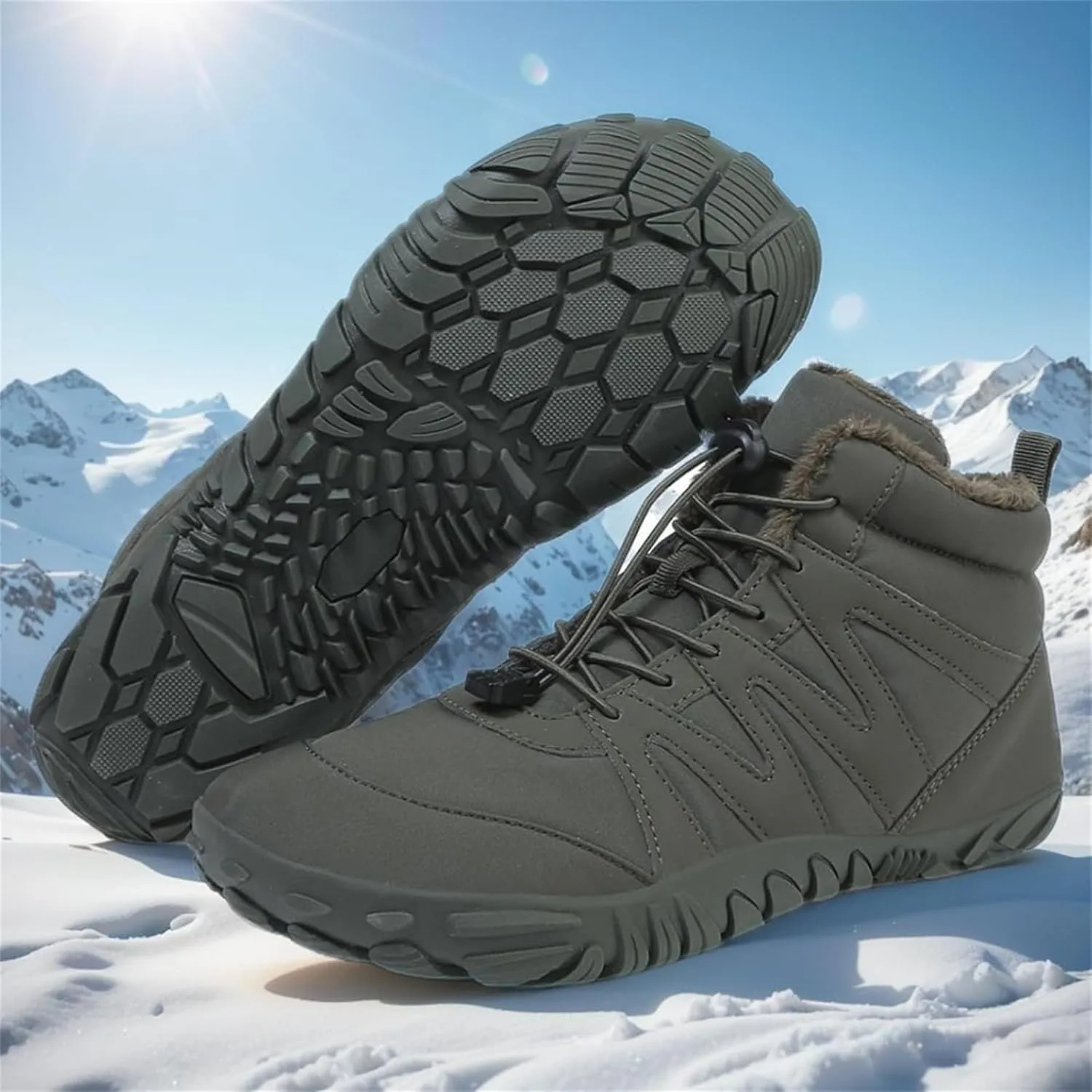 Barefoot Boots Women Waterproof Winter Snow Shoes for Hiking Wide Box Toe Slip On Walking Running Shoes Faux Fur Warm Snow Booties for Cold Weather Zero Drop Barefoot Footwear Trail Sneakers