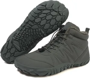 Barefoot Boots Women Waterproof Winter Snow Shoes for Hiking Wide Box Toe Slip On Walking Running Shoes Faux Fur Warm Snow Booties for Cold Weather Zero Drop Barefoot Footwear Trail Sneakers