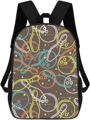Bowling Balls and Pins Funny Travel Backpack 17 Inch Casual Daypack Large Capacity Shoulder Bag for Men Women