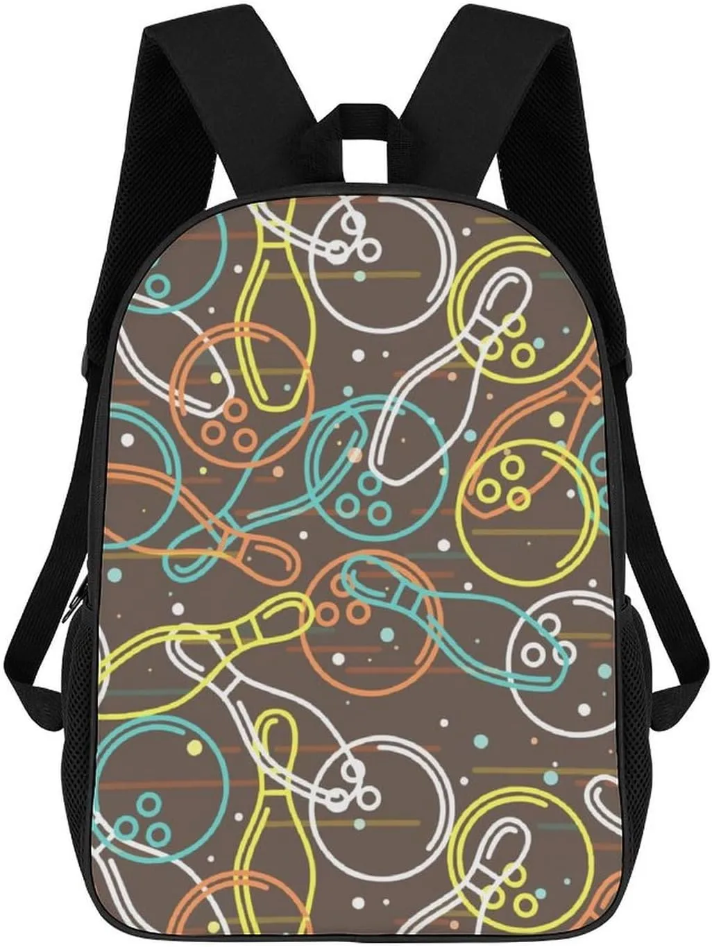 Bowling Balls and Pins Funny Travel Backpack 17 Inch Casual Daypack Large Capacity Shoulder Bag for Men Women