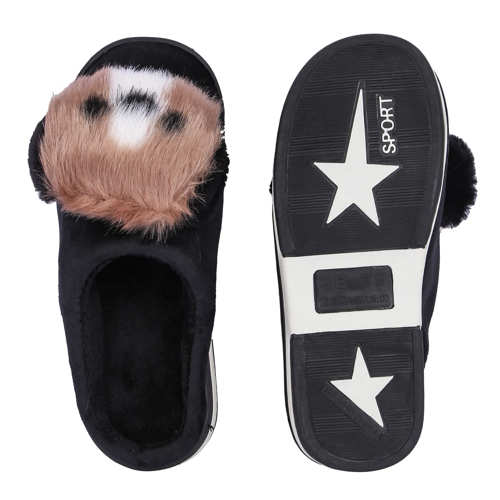 Brauch Women's Black Cute Dog Winter Slippers