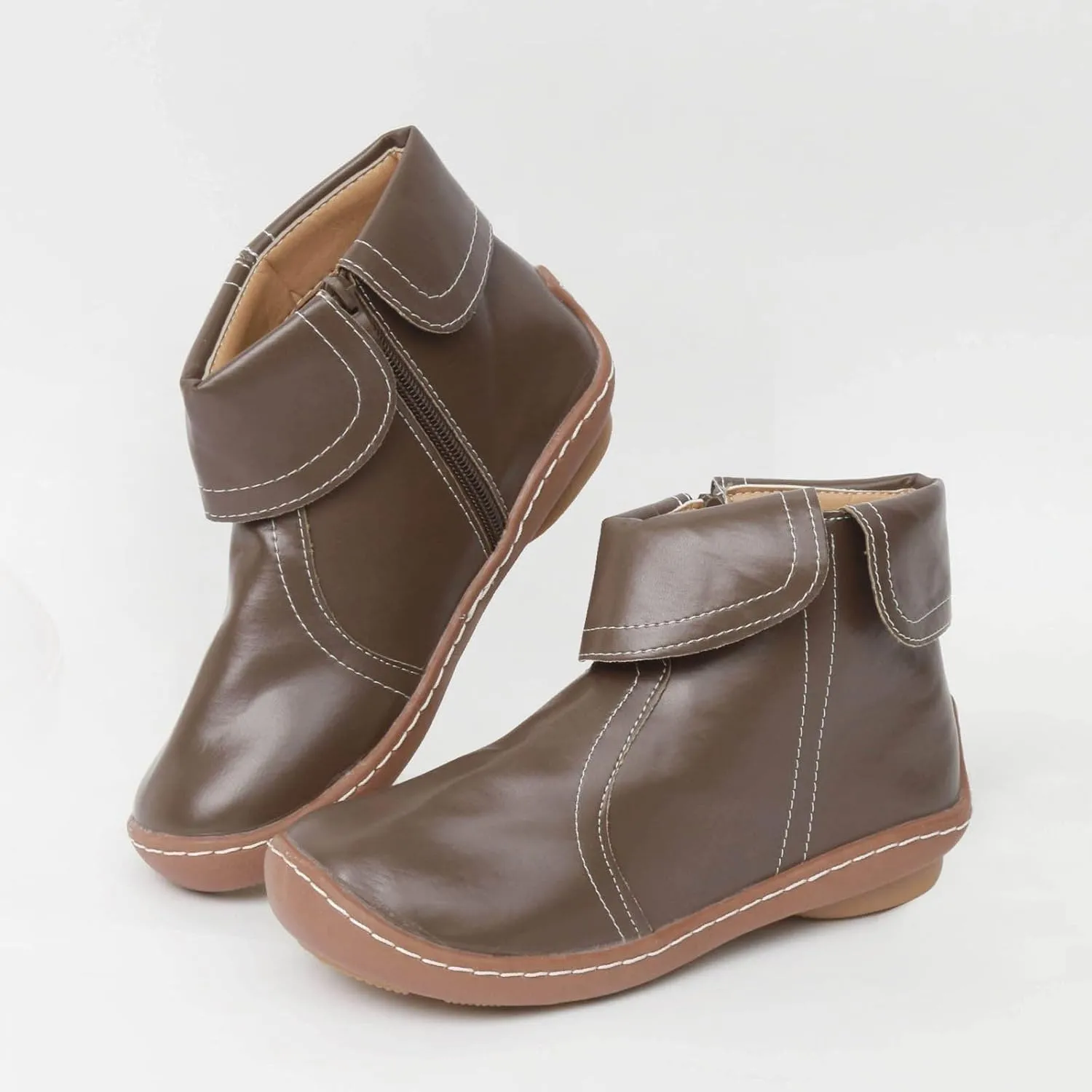 Cathalem Ankle Boots for Women, 2024 New Flat Heel Booties Arch Support Booties Side Zip-up Vintage Leather Damping Shoes