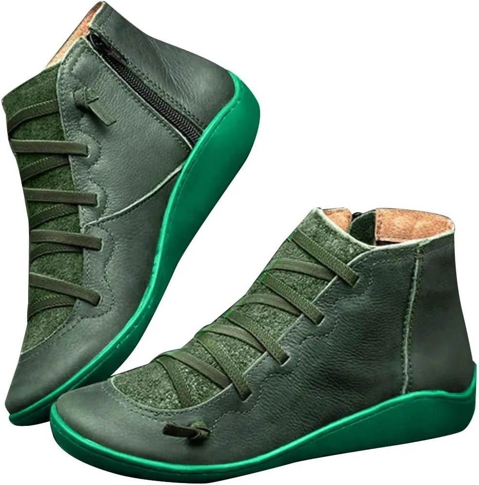Cathalem Ankle Boots for Women Arch Support Womens Low Heel Lace Up Zipper Booties Cowboy Cowgirl Walking Short Bootie