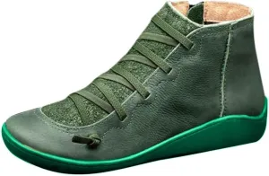 Cathalem Ankle Boots for Women Arch Support Womens Low Heel Lace Up Zipper Booties Cowboy Cowgirl Walking Short Bootie