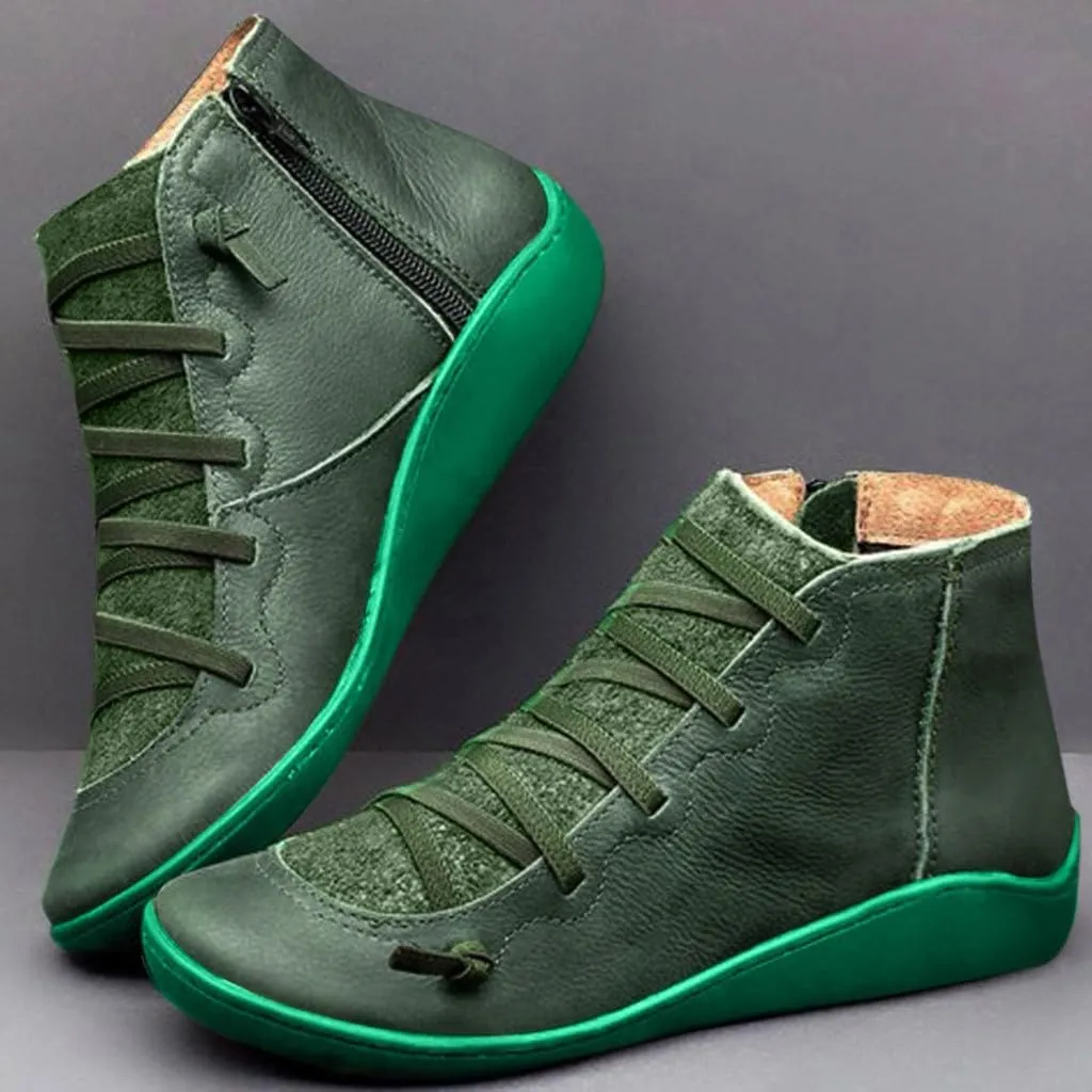 Cathalem Ankle Boots for Women Arch Support Womens Low Heel Lace Up Zipper Booties Cowboy Cowgirl Walking Short Bootie