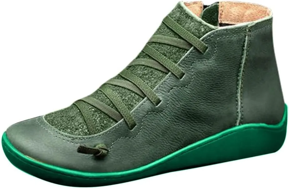 Cathalem Ankle Boots for Women Arch Support Womens Low Heel Lace Up Zipper Booties Cowboy Cowgirl Walking Short Bootie