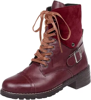 Cathalem Boots for Women Low Heel, Combat Style Hiking Boots Motorcycle Boots Classic Lace Up Shoes Retro Shoes