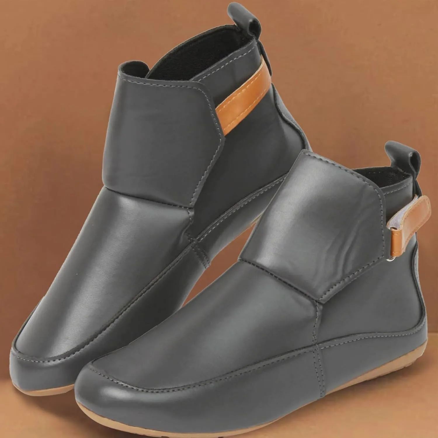 Cathalem Boots for Women,Arch Support Booties Side Zip-up Vintage Leather Damping Shoes Flat Heel Booties