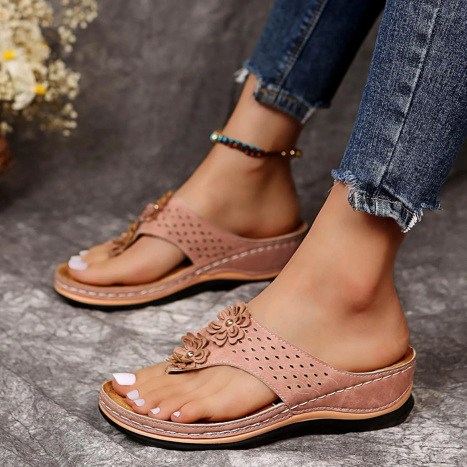 Cathalem Orthopedic Sandals for Women Dressy Summer Casual Sandals Comfortable Walking Sandals Cushion Slip on Sandals