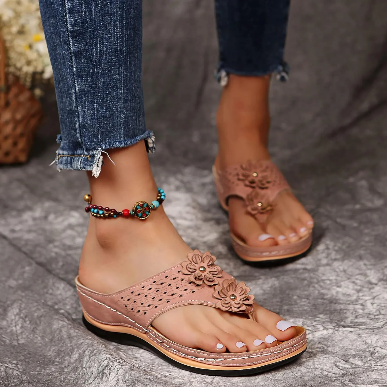 Cathalem Orthopedic Sandals for Women Dressy Summer Casual Sandals Comfortable Walking Sandals Cushion Slip on Sandals