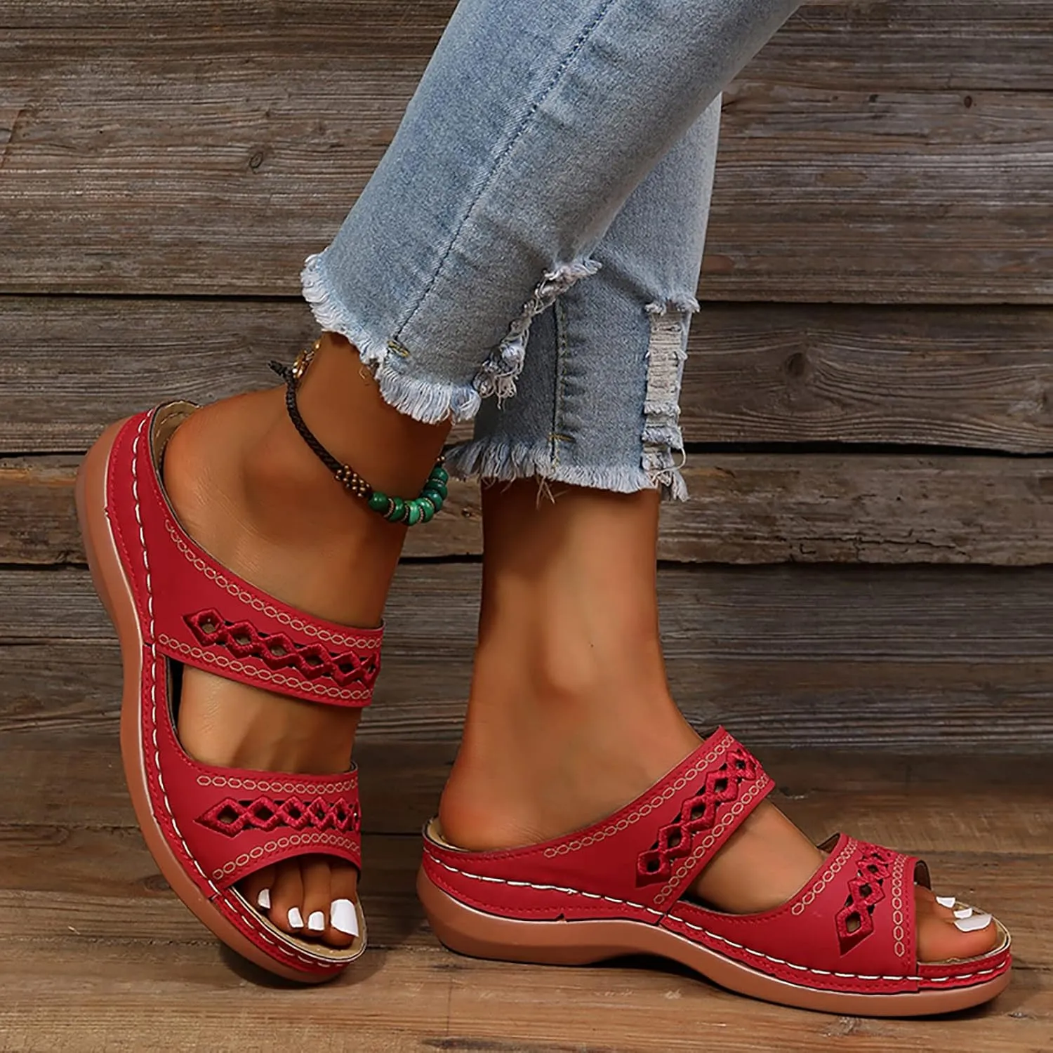 Cathalem Sandals for women 2024, Orthopedic Wedge Sandals for Women Summer Dressy Open Toe Ankle Strap Platform Sandals