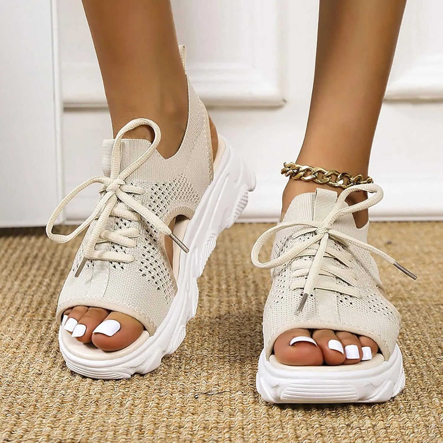 Cathalem Summer Sandals for Women 2024 Espadrille Sandals Platform Sandals Women Casual Ankle Strap Wedge Heels Sandals