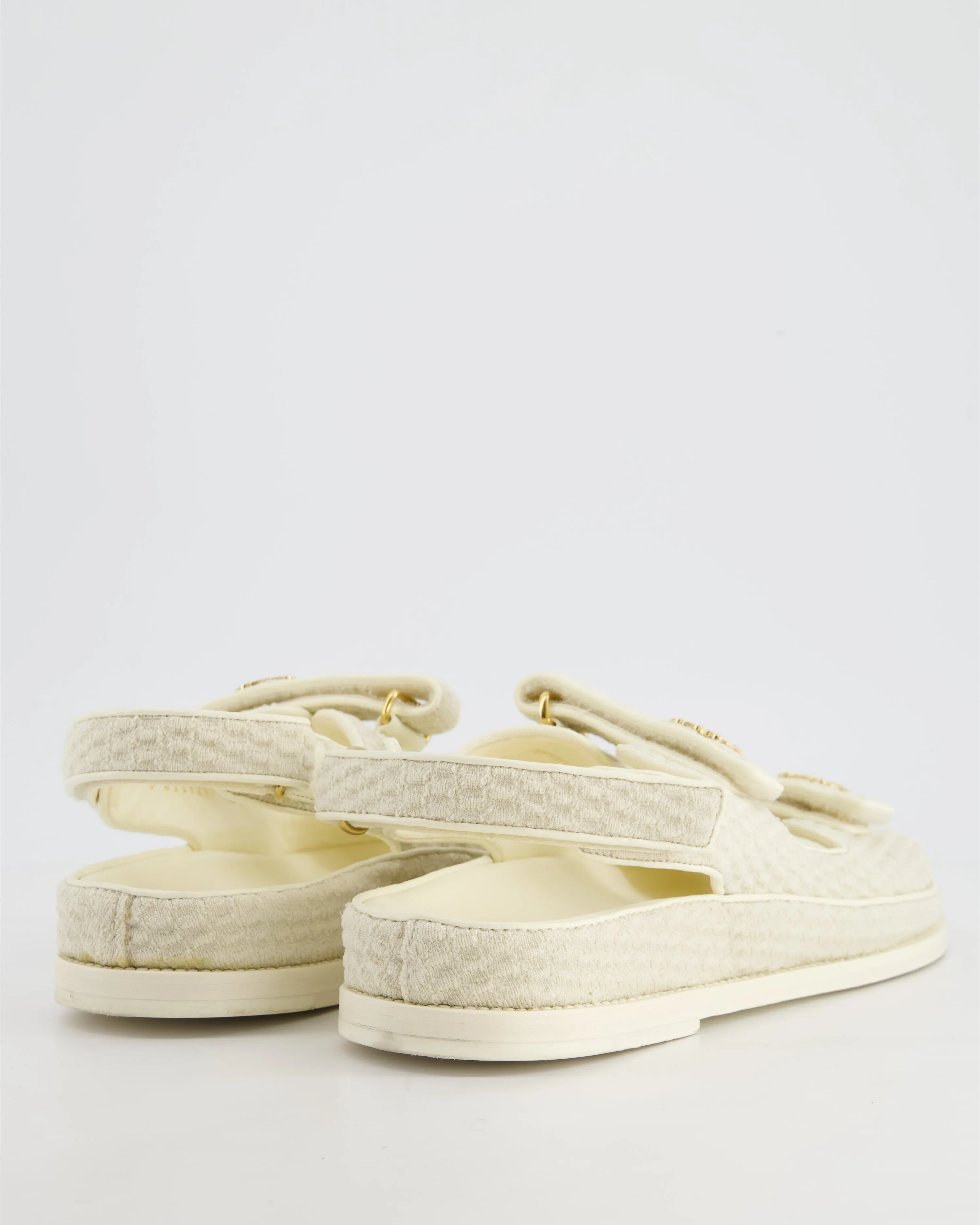 Chanel Cream Dad Sandals With White Cc Pearls Logo Size Eu 41.5