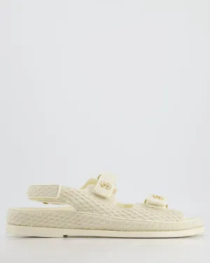 Chanel Cream Dad Sandals With White Cc Pearls Logo Size Eu 41.5