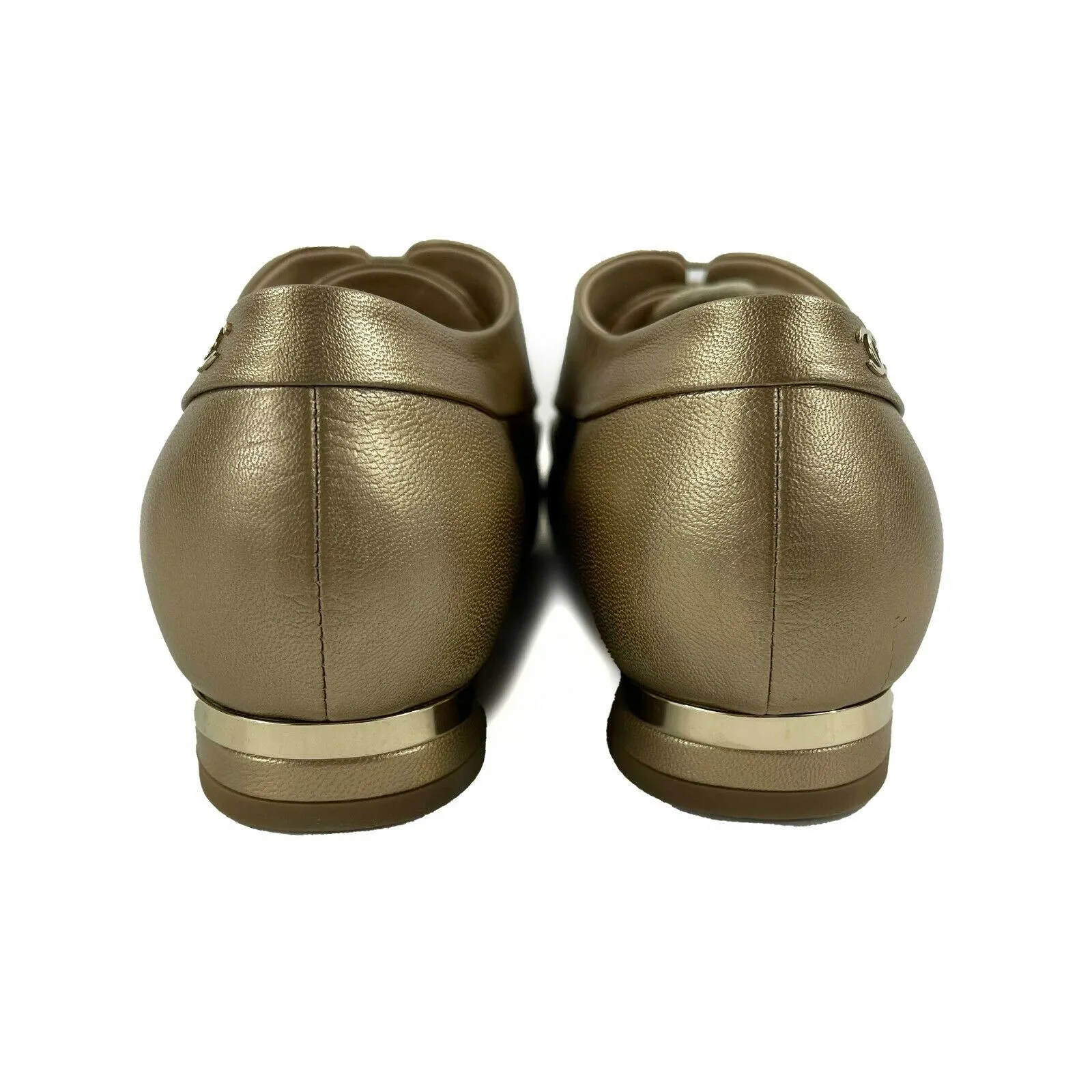 CHANEL - NEW 2015 Metallic Gold Leather CC / Pearl Oxford Shoes - 39 US 9