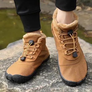 Crzidha Barefoot Shoe for Women Men,Warm Fleece Winter Lined Waterproof Wide Toe Box Snow Boots Ultra Soft Non Slip Sole Winter Outdoor Trail Hiking Trekking Pull On Ankle Boots with Elastic Cord Buckle