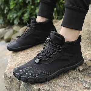 Crzidha Barefoot Shoe for Women Men,Warm Fleece Winter Lined Waterproof Wide Toe Box Snow Boots Ultra Soft Non Slip Sole Winter Outdoor Trail Hiking Trekking Pull On Ankle Boots with Elastic Cord Buckle