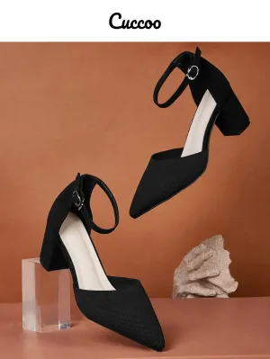 Cuccoo Point Toe Ankle Strap Chunky Pumps
