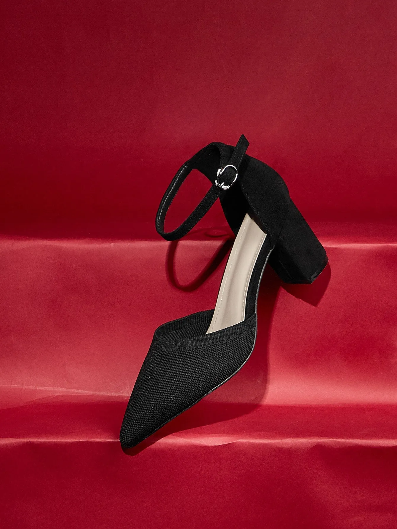 Cuccoo Point Toe Ankle Strap Chunky Pumps