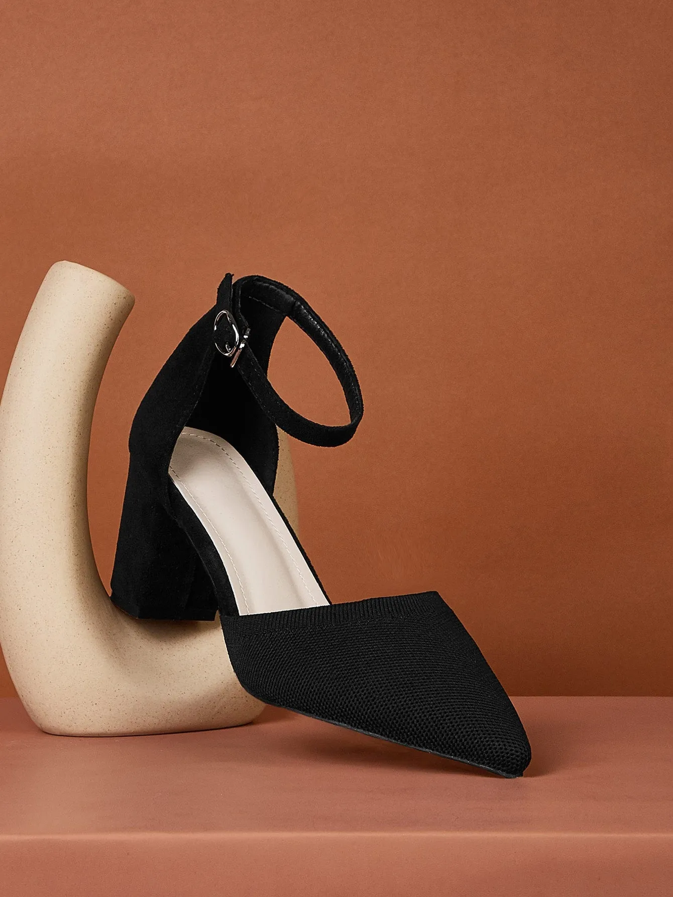 Cuccoo Point Toe Ankle Strap Chunky Pumps