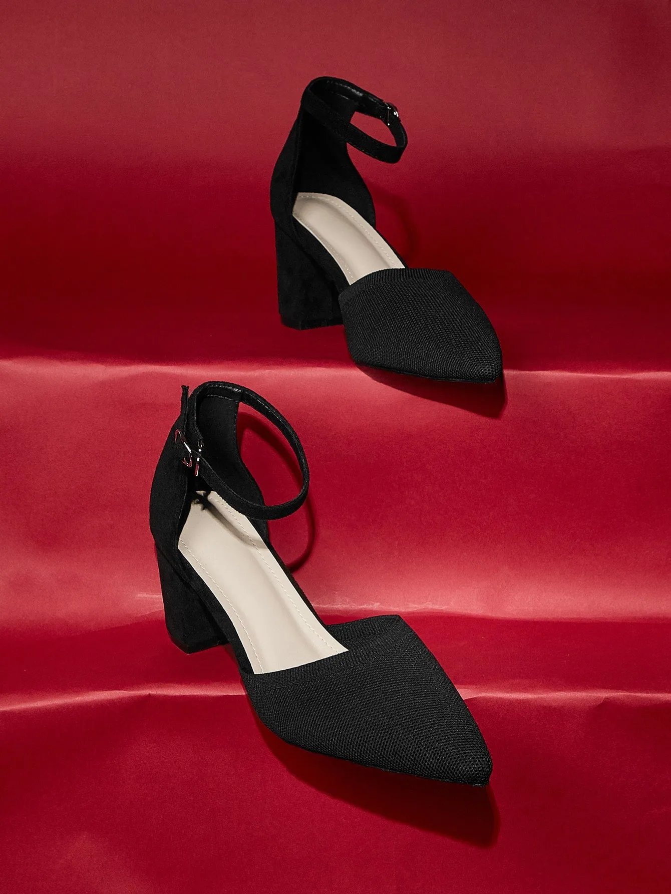 Cuccoo Point Toe Ankle Strap Chunky Pumps