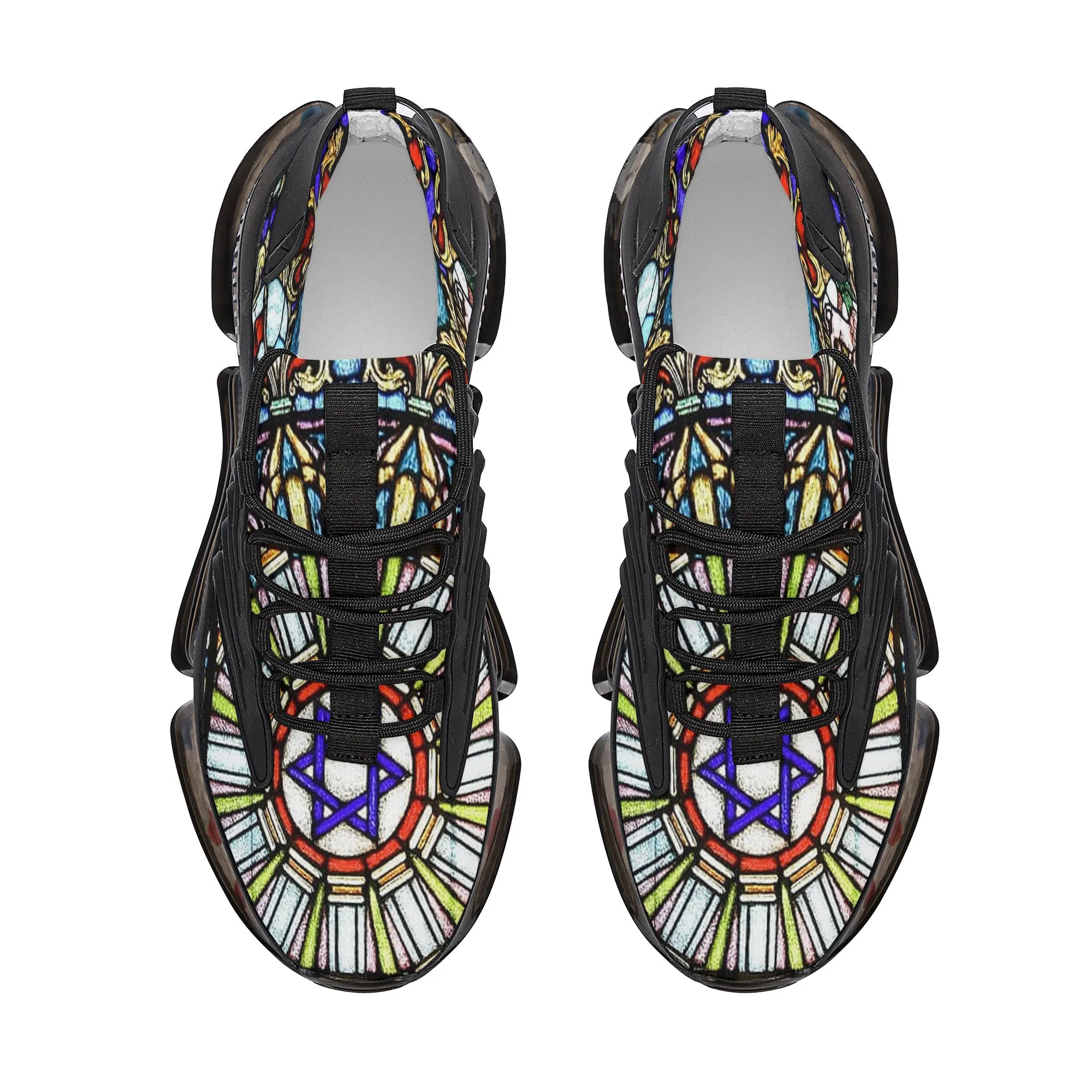 Custom Hebrew Israelite 12 Tribes Of Israel Mosaic Reaction Athletic Sneakers - Black
