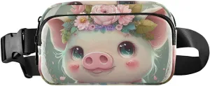 Cute Cartoon Pig Fanny Pack Waist Pack Water Resistant Extendable Buckle Strap Crossbody Purse Travel Pouch for Running Hiking Training 85.31.6 IN