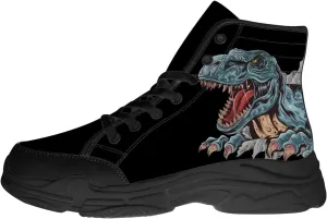 Dinosaur Shoes Men 3D Print Black High Top Canvas Sneakers Gifts for Women