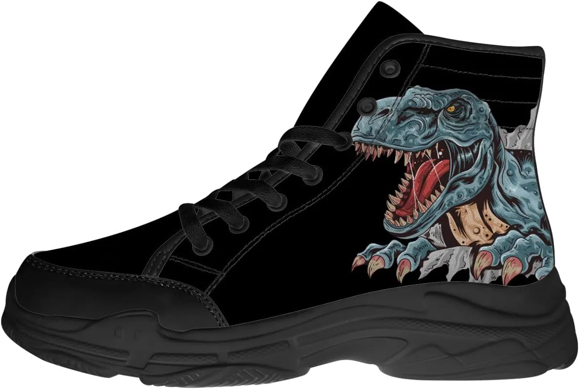 Dinosaur Shoes Men 3D Print Black High Top Canvas Sneakers Gifts for Women