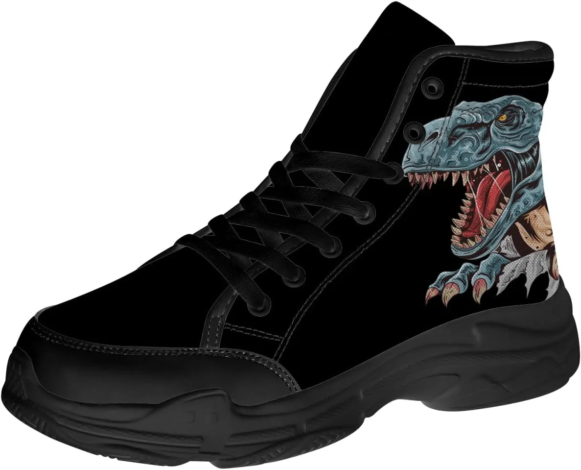 Dinosaur Shoes Men 3D Print Black High Top Canvas Sneakers Gifts for Women