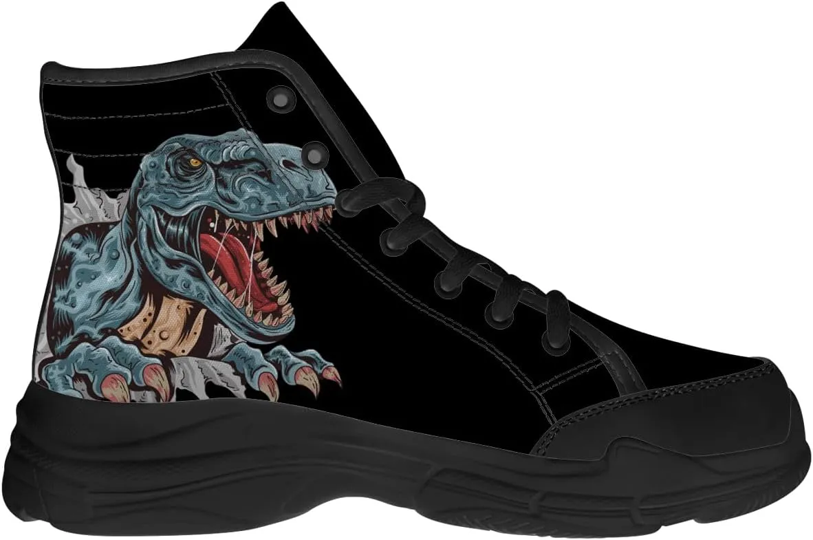 Dinosaur Shoes Men 3D Print Black High Top Canvas Sneakers Gifts for Women