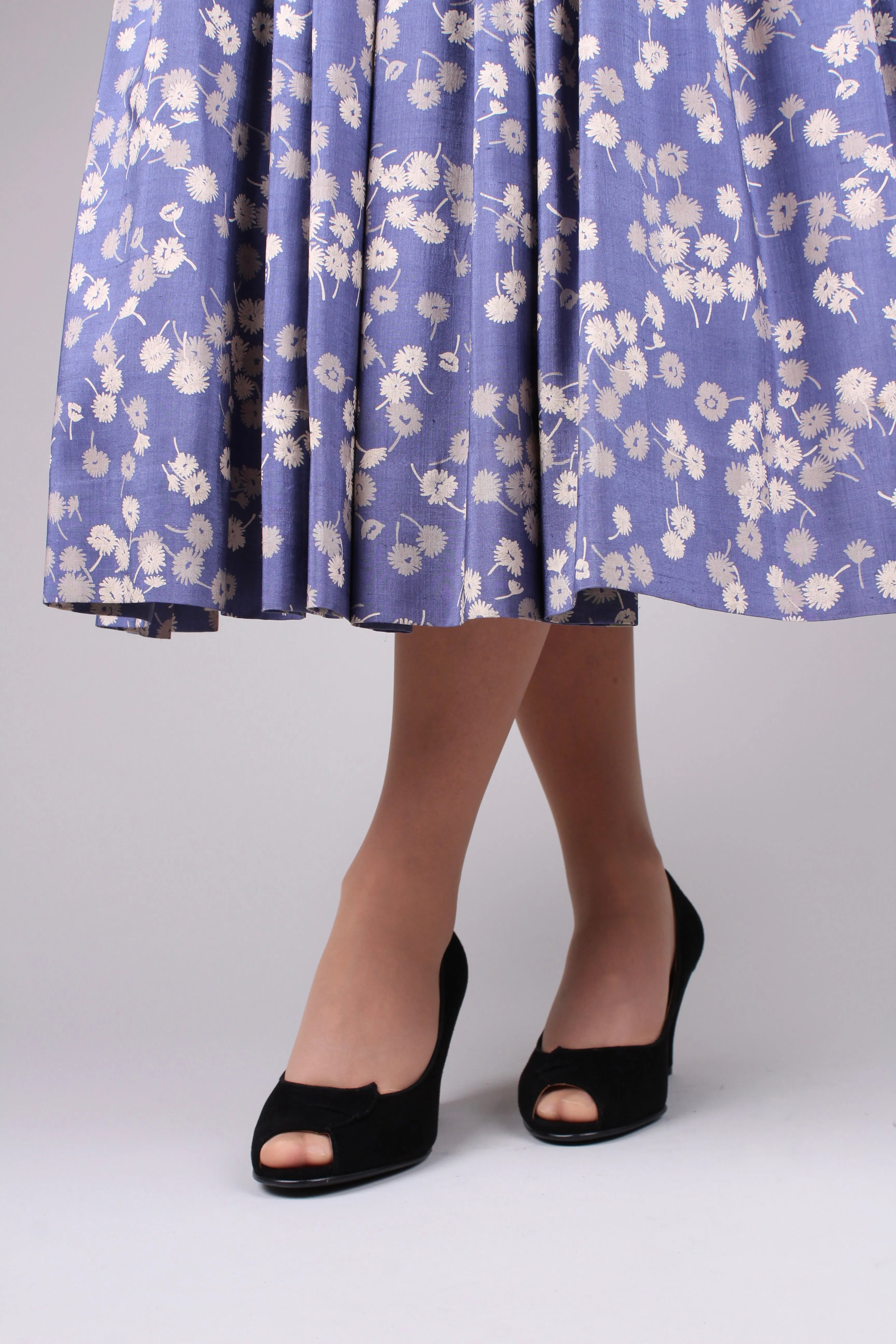 Early 1950's suede high heel with peep toe- Black - Margaret