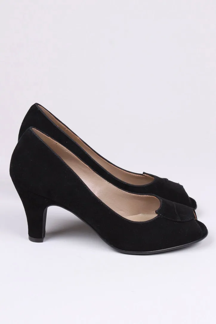 Early 1950's suede high heel with peep toe- Black - Margaret
