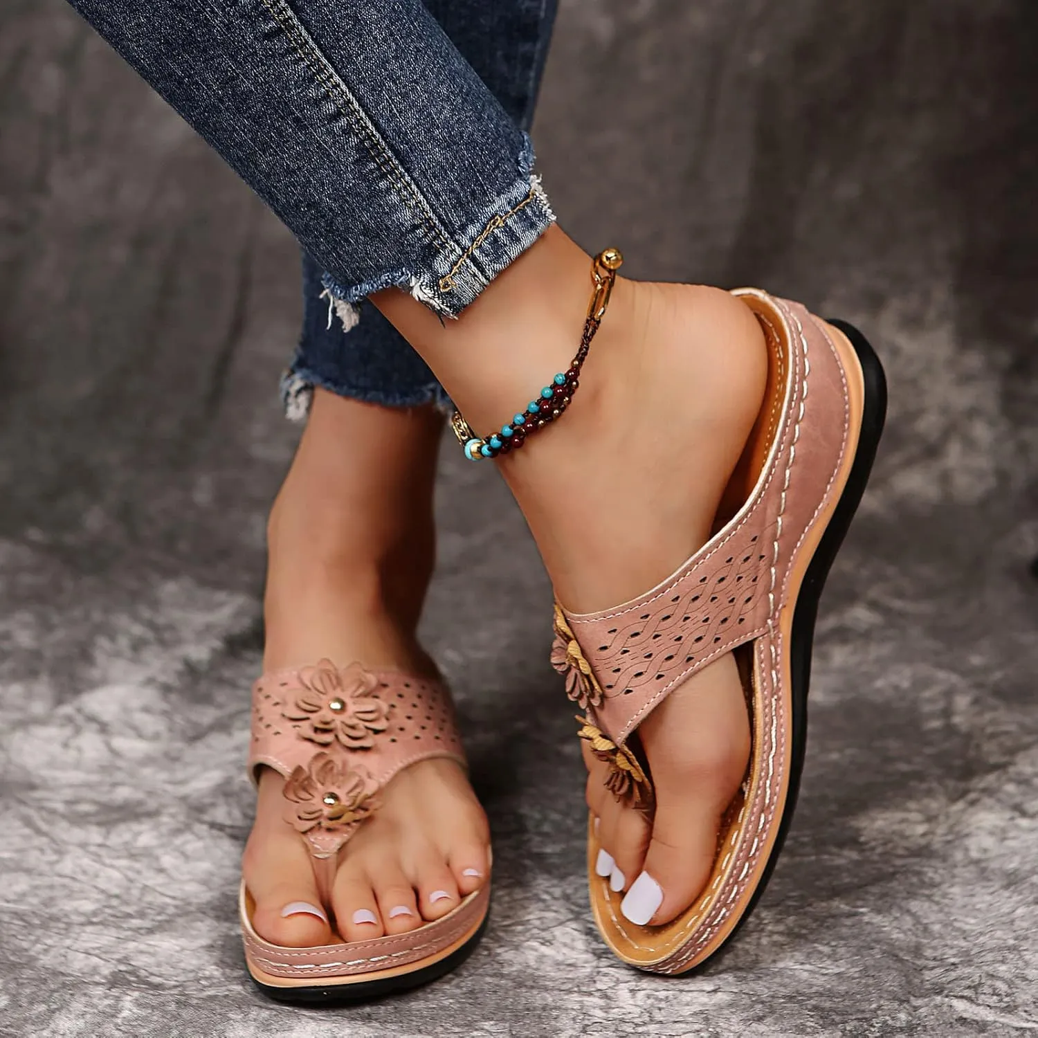 Eduavar Sandals Women Dressy Summer, Orthopedic Sandals for Women Summer Breathable Open Toe Flip Flops Causal Beach Sandals