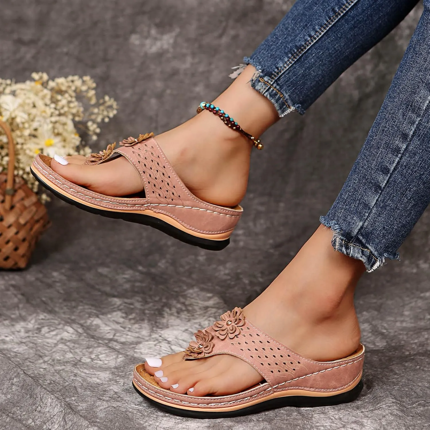 Eduavar Sandals Women Dressy Summer, Orthopedic Sandals for Women Summer Breathable Open Toe Flip Flops Causal Beach Sandals