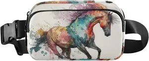 Fanny Pack Watercolor Horse Print Crossbody Waist pack with Extendable Buckle Strap Water Resistant Travel Pouch for Running Hiking Training 85.31.6 in