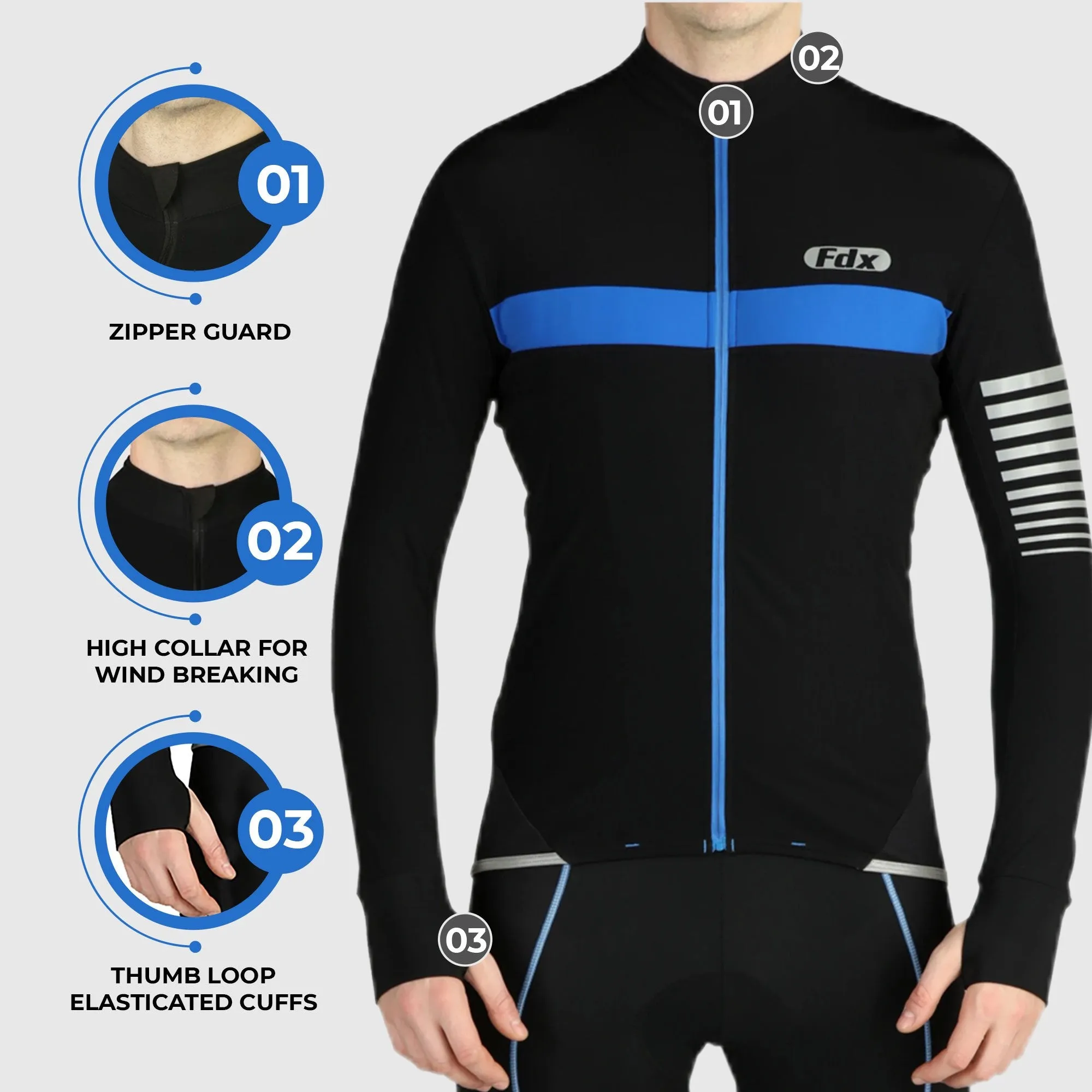 Fdx All Day Men's Blue Thermal Roubaix Long Sleeve Cycling Jersey
