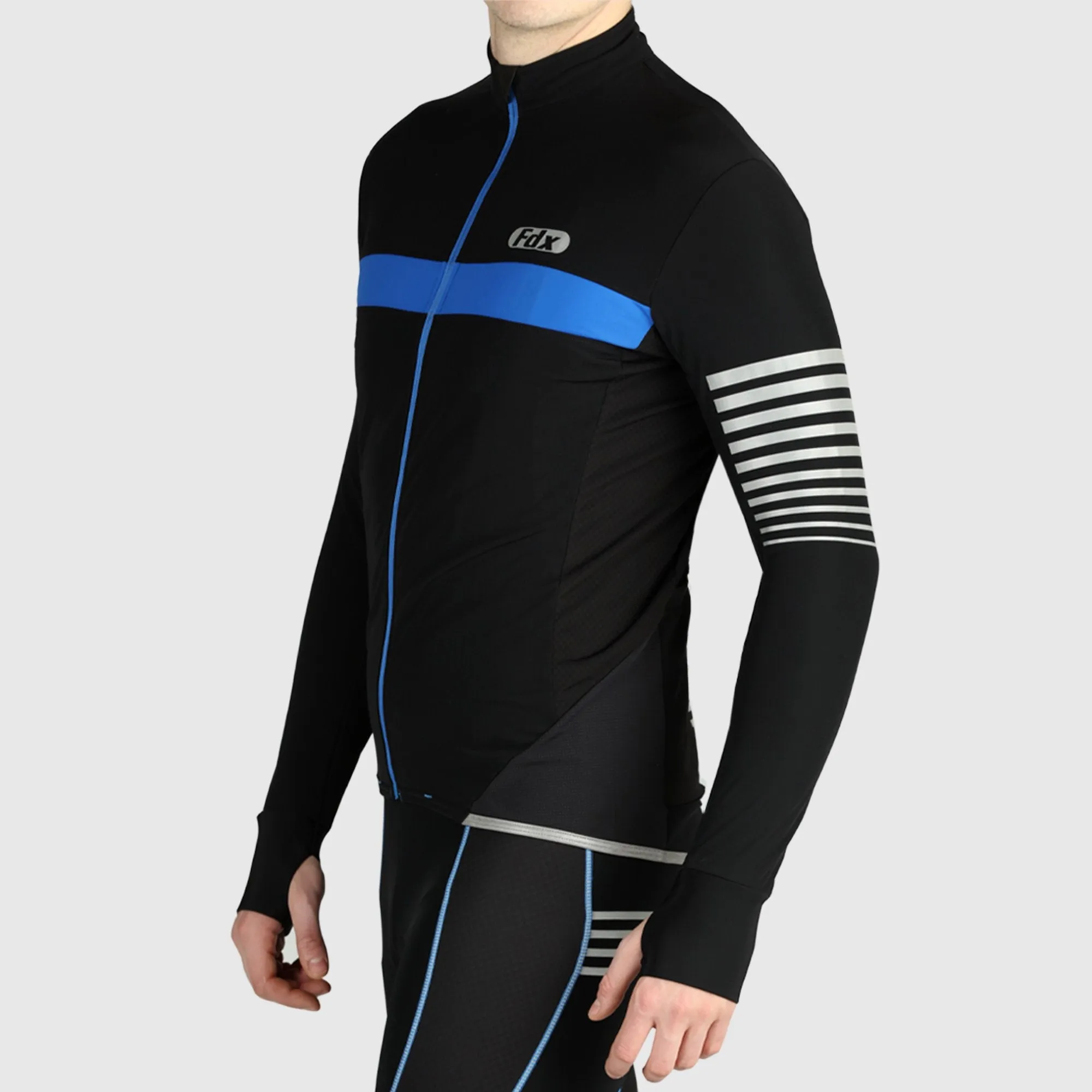 Fdx All Day Men's Blue Thermal Roubaix Long Sleeve Cycling Jersey