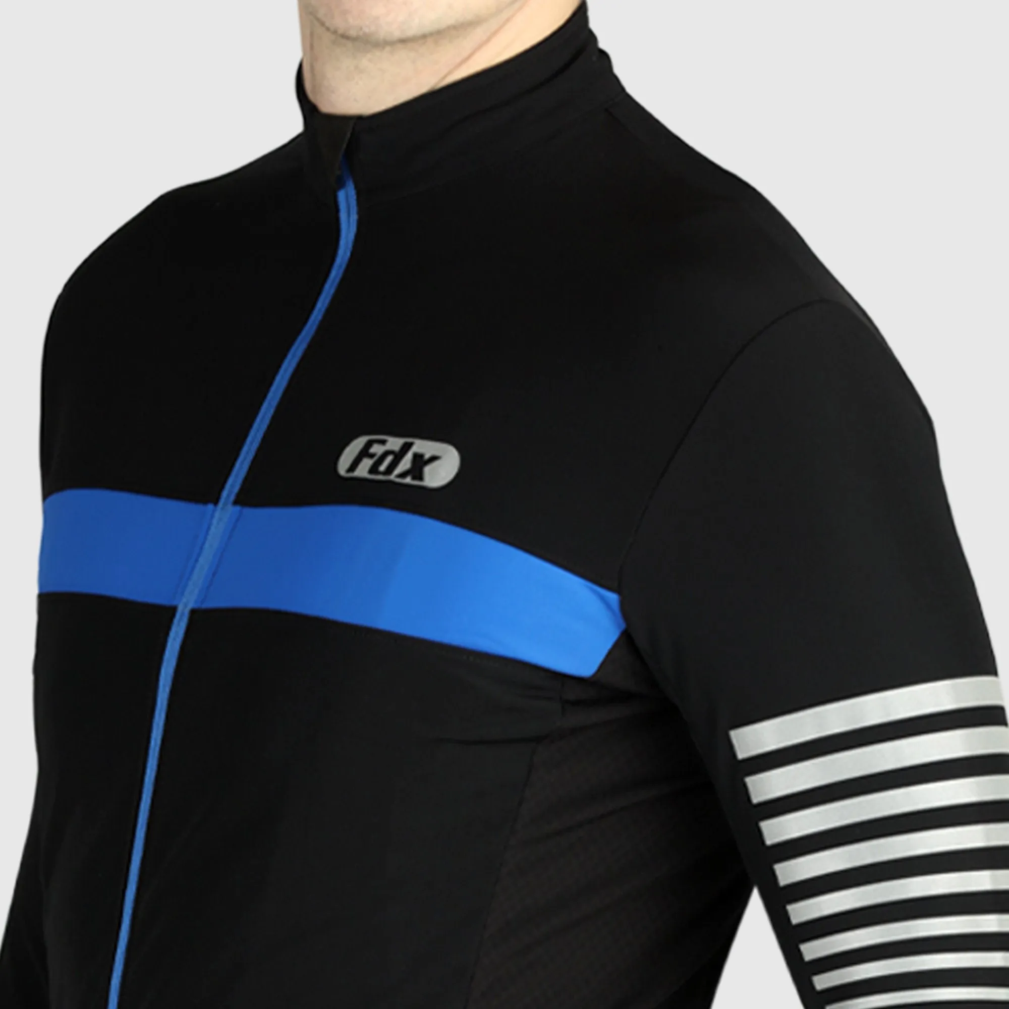 Fdx All Day Men's Blue Thermal Roubaix Long Sleeve Cycling Jersey