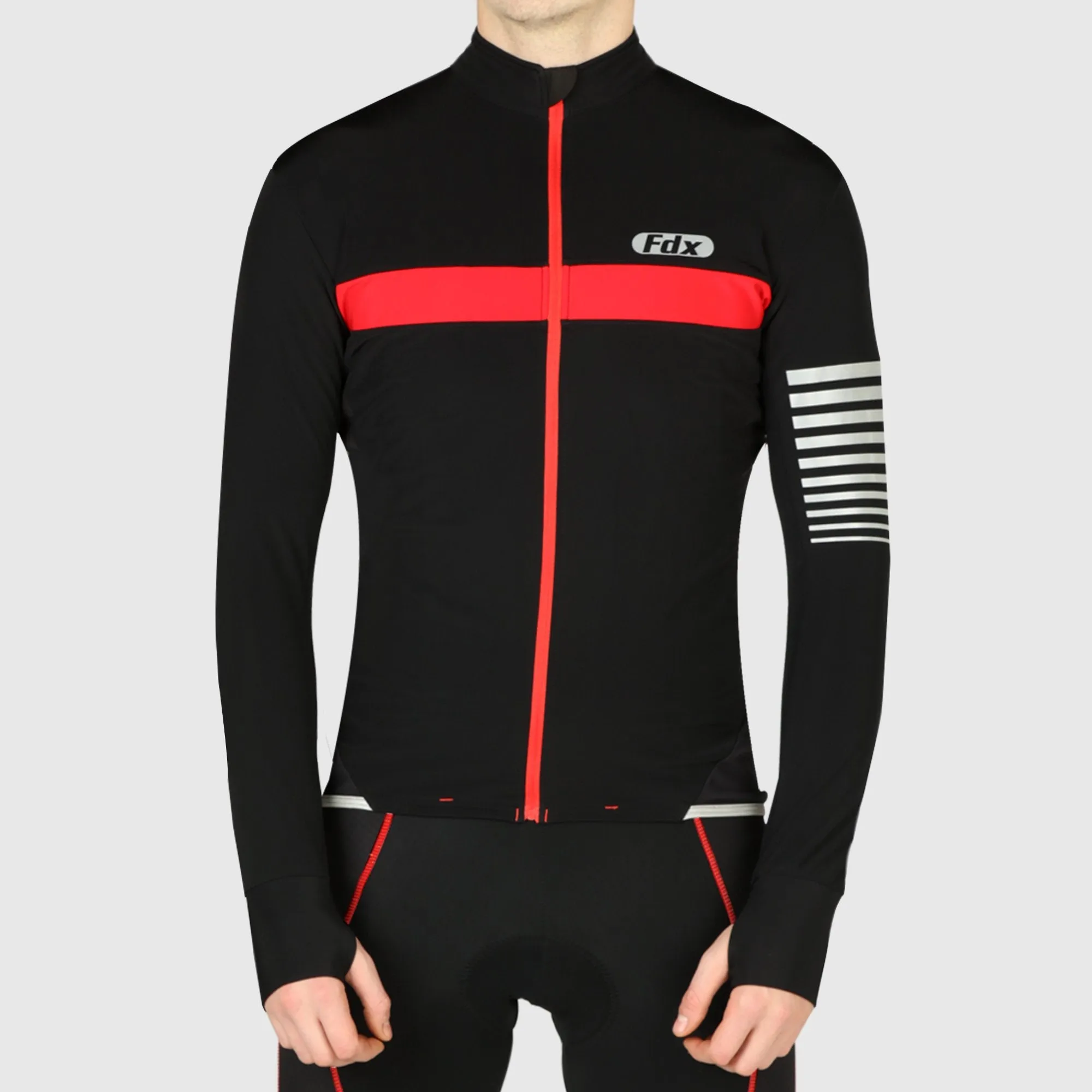 Fdx All Day Men's Red Thermal Roubaix Long Sleeve Cycling Jersey