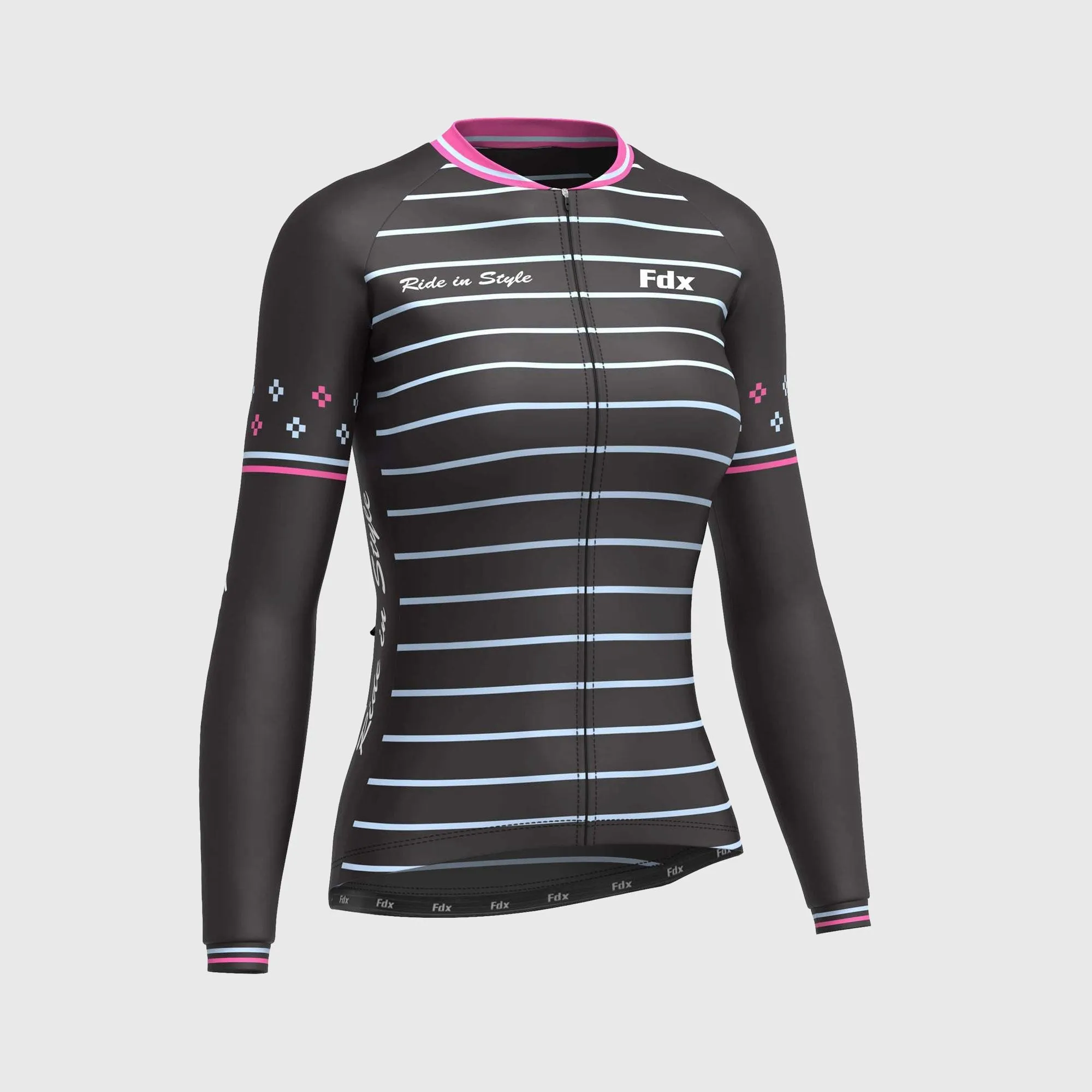 Fdx Women's Set Ripple Thermal Long Sleeve Cycling Jersey & Bib Tights - Pink